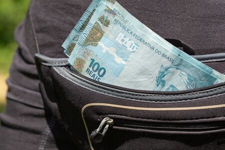 sachet full of Brazilian 100 reaisの写真素材