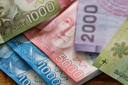 Chile money, pesos, various banknotes