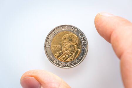 Chilean money, pesos coinの写真素材