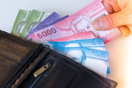 Chilean pesos, various bills sticking out of the wallet