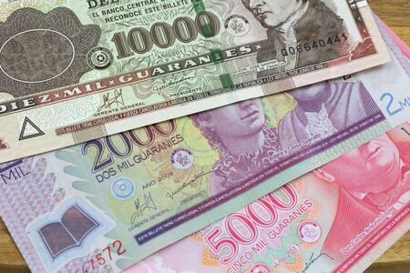 Paraguayan money, paper banknotes of a South American countryの写真素材