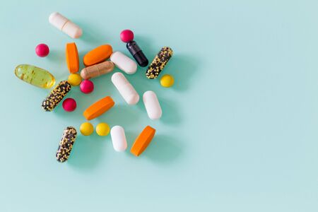 medicines, pills of all kinds. Place for textの写真素材