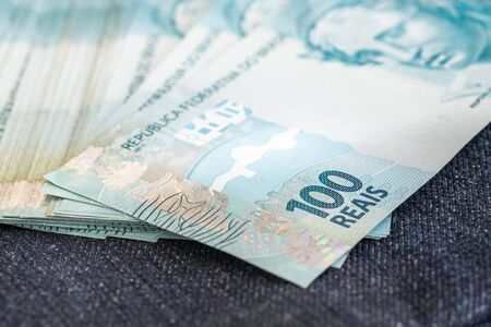 Brazilian money, banknote 100 reaisの写真素材