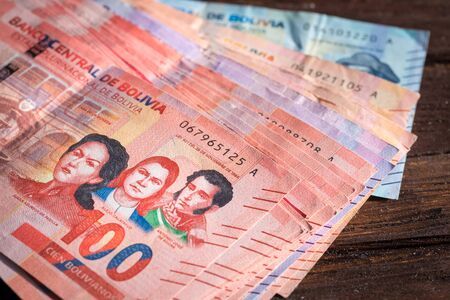 Bolivian money called Boliviano, high denominationsの写真素材
