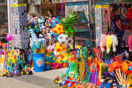Toys and water equipment for children, Sold on the beach of the Baltic Sea. Mi?dzyzdroje, Poland. 24 june 2020のeditorial素材