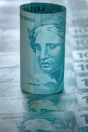 Brazilian money, hundred Reais banknoteの写真素材