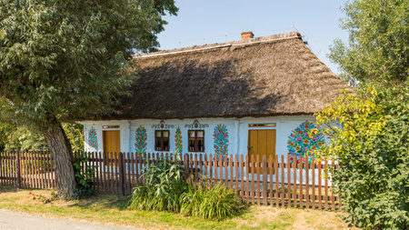 Traditionally painted houses with floral motifs. The Colorful Village of Zalipie in the Lesser Poland Voivodeship. Poland. August 2020のeditorial素材