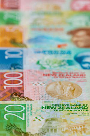 New Zealand money, Banknotes of different values spread out on a table