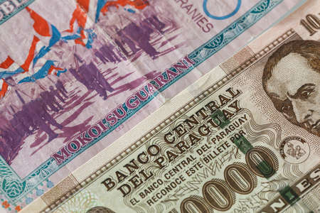 Two Paraguayan banknotes of two and ten thousand Guaranies