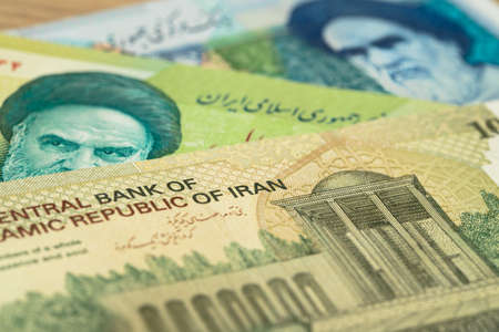 Iranian currency, Rials, Various paper banknotesの写真素材