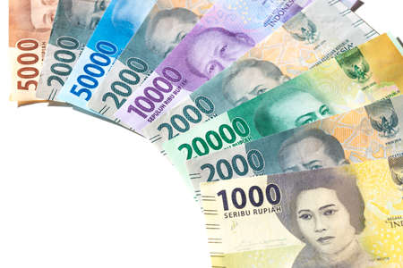 Indonesian money, Paper banknotes of different values, on a white background, Place for text