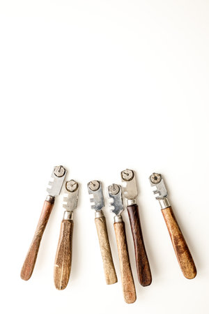 Old glass cutters on a white background, Special glazing tools