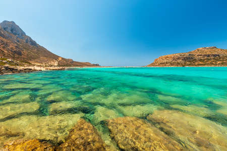 Balos, a paradise beach with a beautiful sea and rocks in Crete, Greeceの写真素材