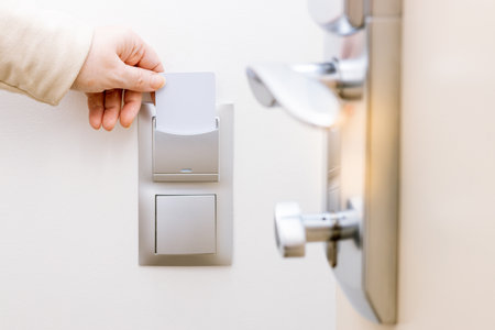 opening the door of a hotel room with an access cardの写真素材