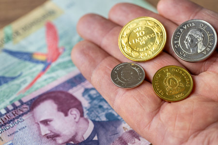 Honduras currency, Supreme banknotes and small coins, Financial concept, close up