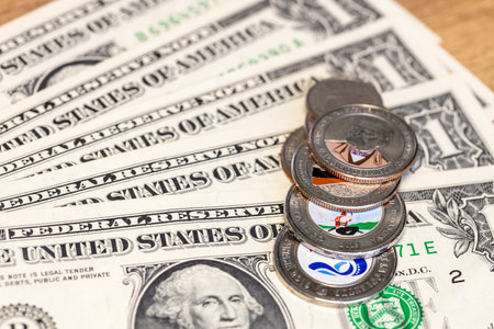 Panama, Panamanian money, coins and dollar bill, means of payment, Financial conceptの写真素材