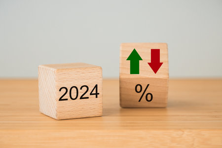 Year 2024 business concept. Economic and financial analysis, interest rates, stocks, bonds, ranking,...