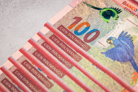 Bolivia finance, Bolivian money on the table, financial conceptの写真素材