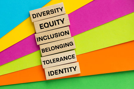 Beautifully Colored background with Words on Wooden Blocks. Conceptual Words, Support Diversity,...