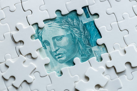Brazilian real Hidden Under Puzzle Pieces, Business Concept, BrazilCurrency, Market Analysis, Exchange Rate realの写真素材