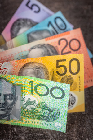 Australia finance, Australian dollars, Various paper money, Business economic concept, Vertical photoの写真素材