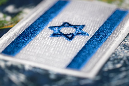 Embroidered flag of Israel. Symbol of the country. Middle Eastern countriesの写真素材
