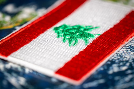 Embroidered flag of Lebanon. Symbol of the country. Middle Eastern countriesの写真素材