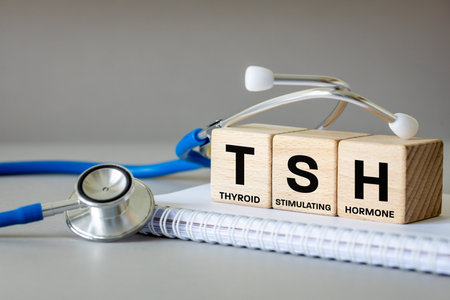 TSH Thyroid Stimulating Hormone Symbol. Medical concept. Thyroid protection. Hyperthyroidism and hypothyroidism, Health care.の写真素材