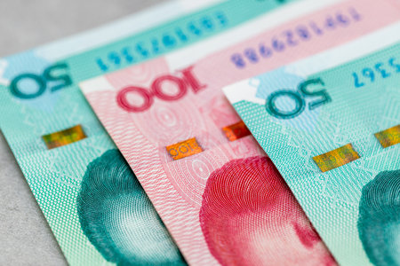 MoneyChina. Chinese 50 and 100 yuan banknotes. Financial conceptの写真素材