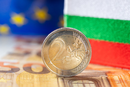 Euro Bulgaria. Financial concept. Adoption of the common European currency by Bulgaria, close upの写真素材