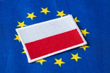 Poland in the European Union. Polish flag against the background of the EU flag.の写真素材