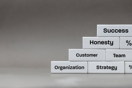 Business concepts. Strategy for success. Honesty and customer care, good team relationships. Organization, strategy, and goals leading to business success. copy spaceの写真素材
