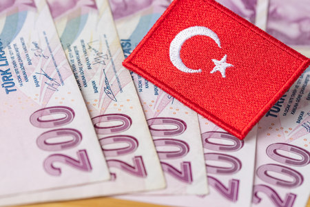 Turkish money and the national symbol of Turkiye. Financial and business concept. close upの写真素材