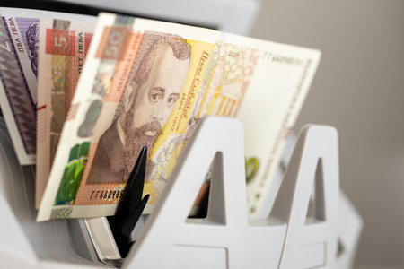 Bulgaria lev. Bulgarian money before the change to the euro. Financial concept, business background. close upの写真素材