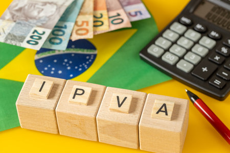 IPVA Symbol representing the mandatory tax for vehicle owners in Brazil. Financial business concept. Brazilian taxes. Close upの写真素材