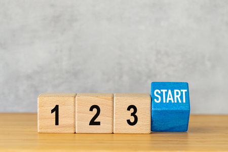1, 2, 3 Start. Business concept. Starting a new project. Starting an advertising campaign. Written...