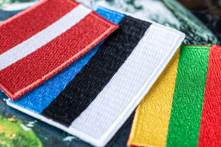 Symbolic representation of the Baltic countries. Lithuania, Latvia, and Estonia. Close up. Business...