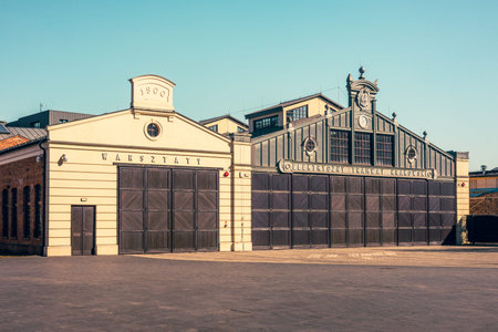 Historic tram depot of the first electric trams in Krakow from 1900. Kazimierz district....