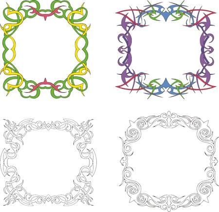 Four simple color and black/white ornamental frames/panels. Vinyl-ready EPS Illustrations.のイラスト素材