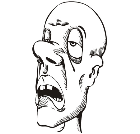 Head of sleepy guy. Vinyl-ready EPS Illustration, black and white sketch.のイラスト素材