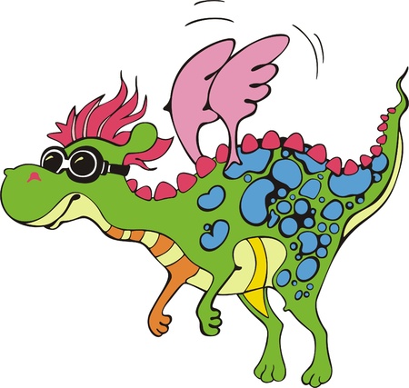 The vector EPS illustration of nice little flying green fairy dragon with goggles and drawn in cartoon style. Most suitable for kid scrapbooks.のイラスト素材