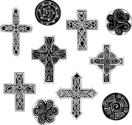 Celtic knot crosses and spirals. Set of black and white  illustrations.のイラスト素材
