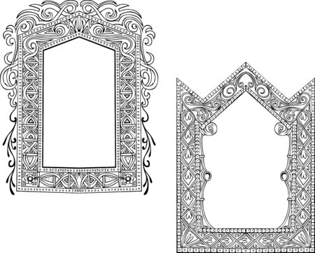 Two Art Nouveau Frames. Set of black and white illustrations.のイラスト素材