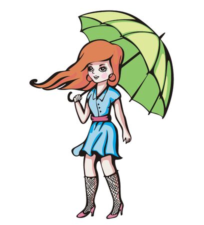 Young girl with umbrella. Color illustration.のイラスト素材