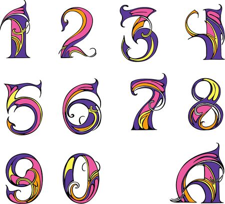 Set of digits in modern style. Color vector illustrations.のイラスト素材