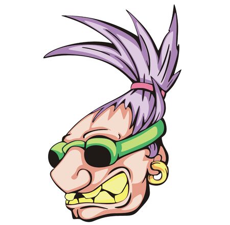 Mad hippie man. Color vector illustration.のイラスト素材