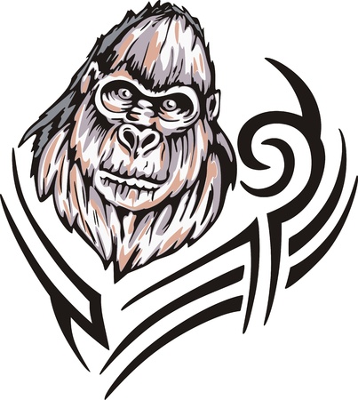 Tattoo with gorilla head. Color vector illustration.のイラスト素材
