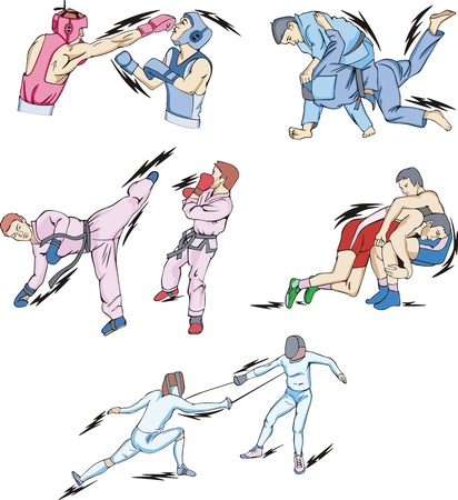 Struggle and Fighting Sports: Boxing, Judo, Taekwondo, Fencing, Freestyle and Greco-Roman Wrestling.のイラスト素材