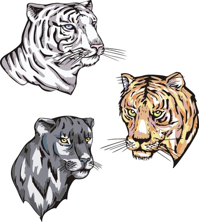 Totems - panther and tiger with solar signs. Set of vector illustrations.のイラスト素材