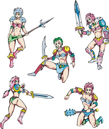 Dangerous fascinating amazons. Set of color vector illustrations.のイラスト素材